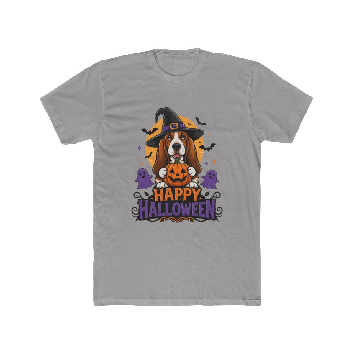 Basset hound wearing witches & pumpkin T-Shirt