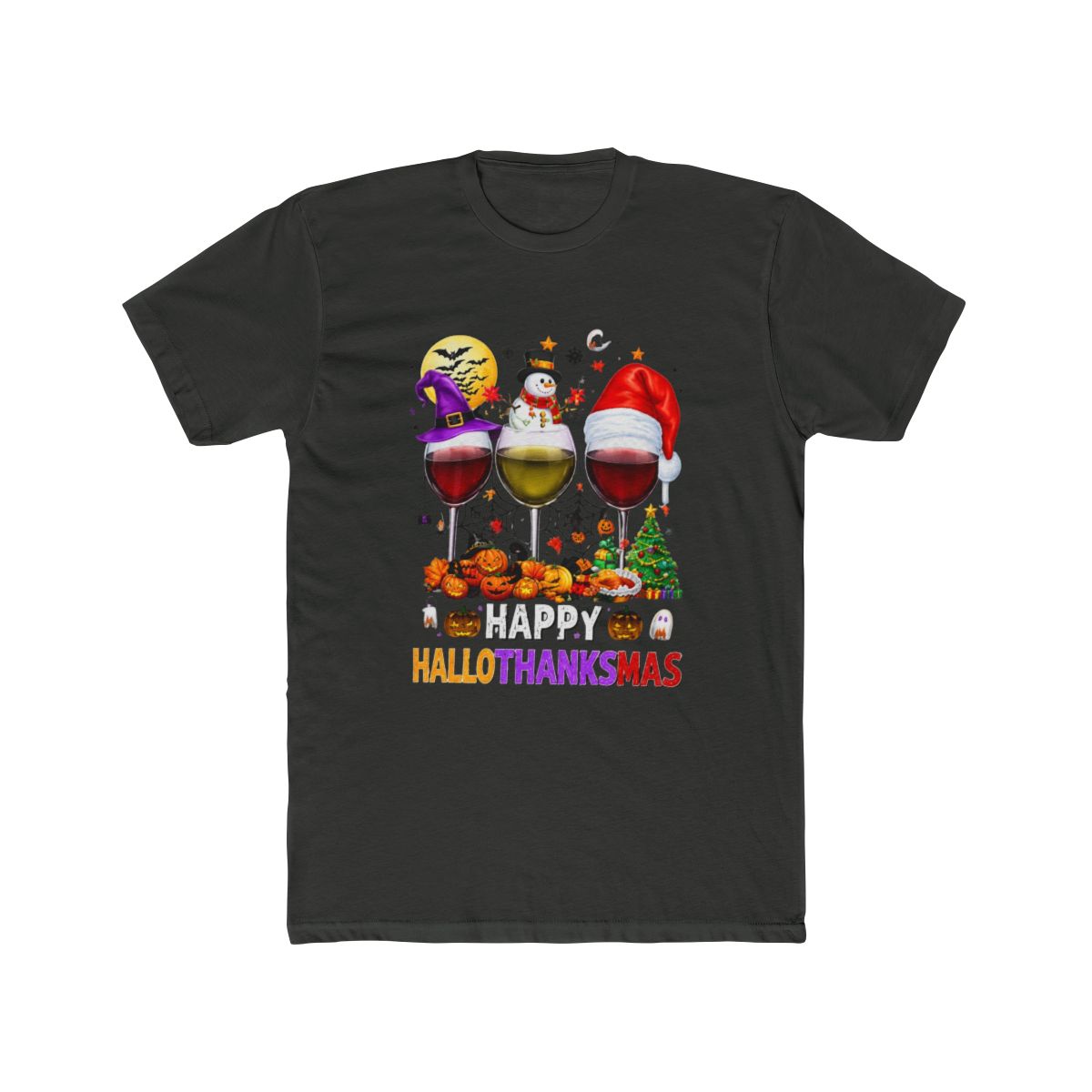 Happy Hallothanksmas Wine Glasses Witch Santa Hat T Shirt | Witch Hat Atelier - alternate angle 5, merchandise